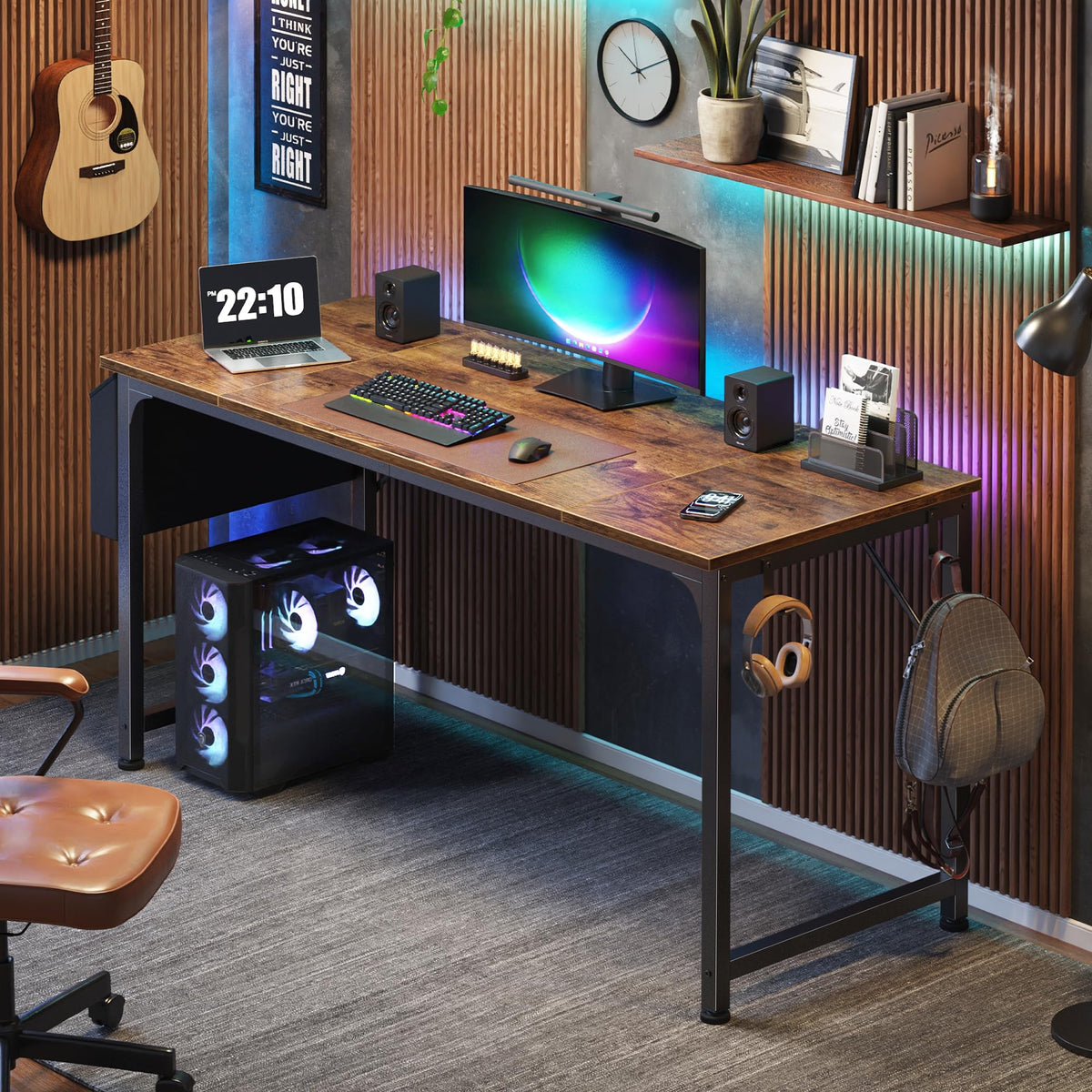 PRAISUN 55'' Computer Desk with Fabric Storage Bag