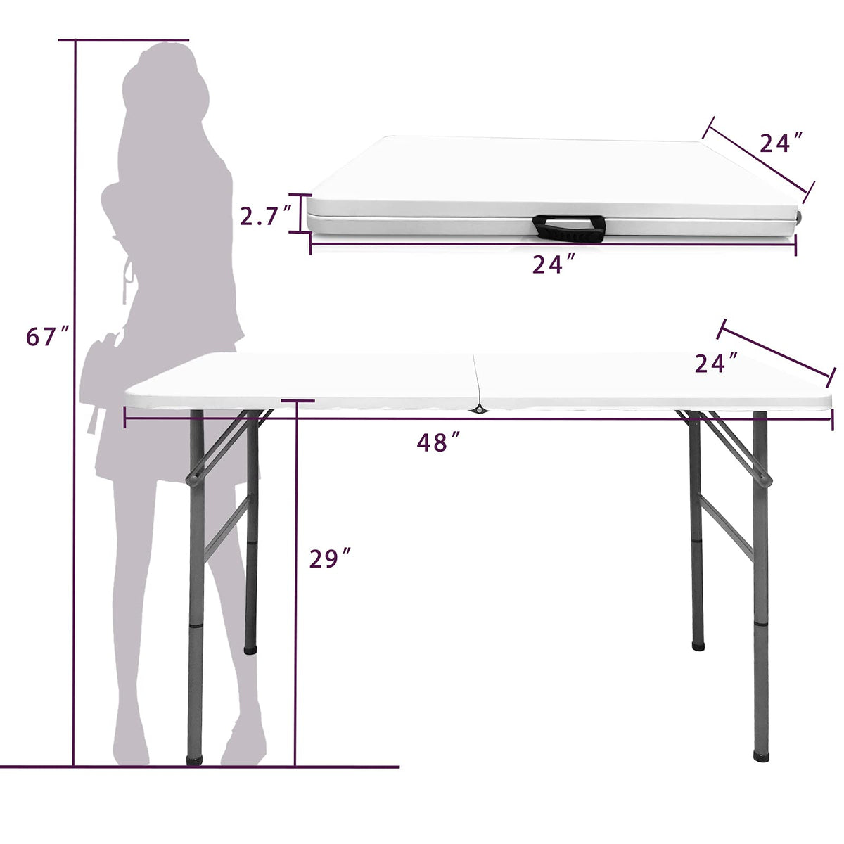 Gocamptoo Folding Table,4ft Indoor Outdoor Heavy Duty Portable Folding Square Plastic Dining Table w/Handle, Lock for Picnic, Party, Camping (4 FT) …