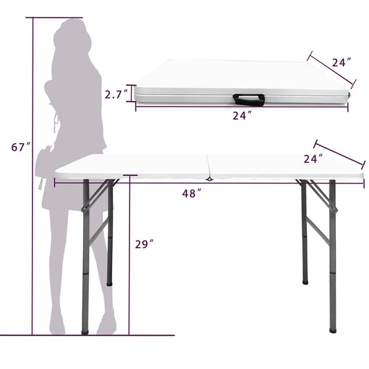 Gocamptoo Folding Table,4ft Indoor Outdoor Heavy Duty Portable Folding Square Plastic Dining Table w/Handle, Lock for Picnic, Party, Camping (4 FT) …