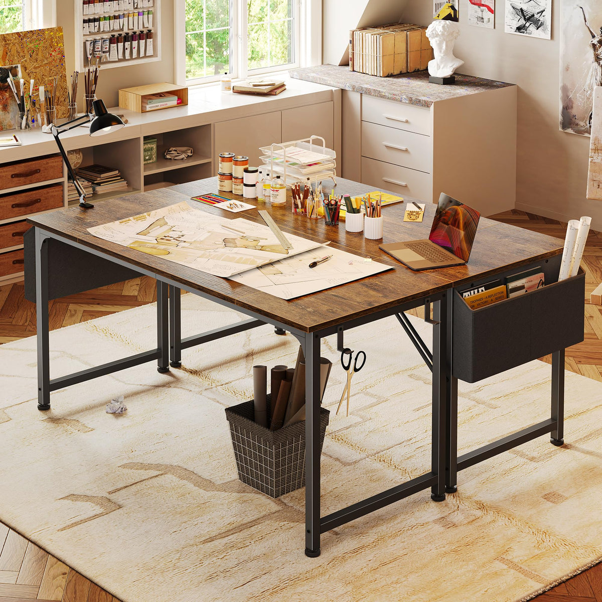 PRAISUN 55'' Computer Desk with Fabric Storage Bag